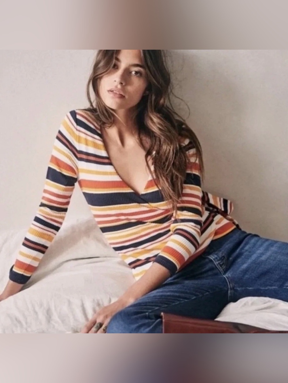 Sézane Gaspard Striped Wrap Top Size S Multi Striped Adela Wrap Long Sleeve Tee